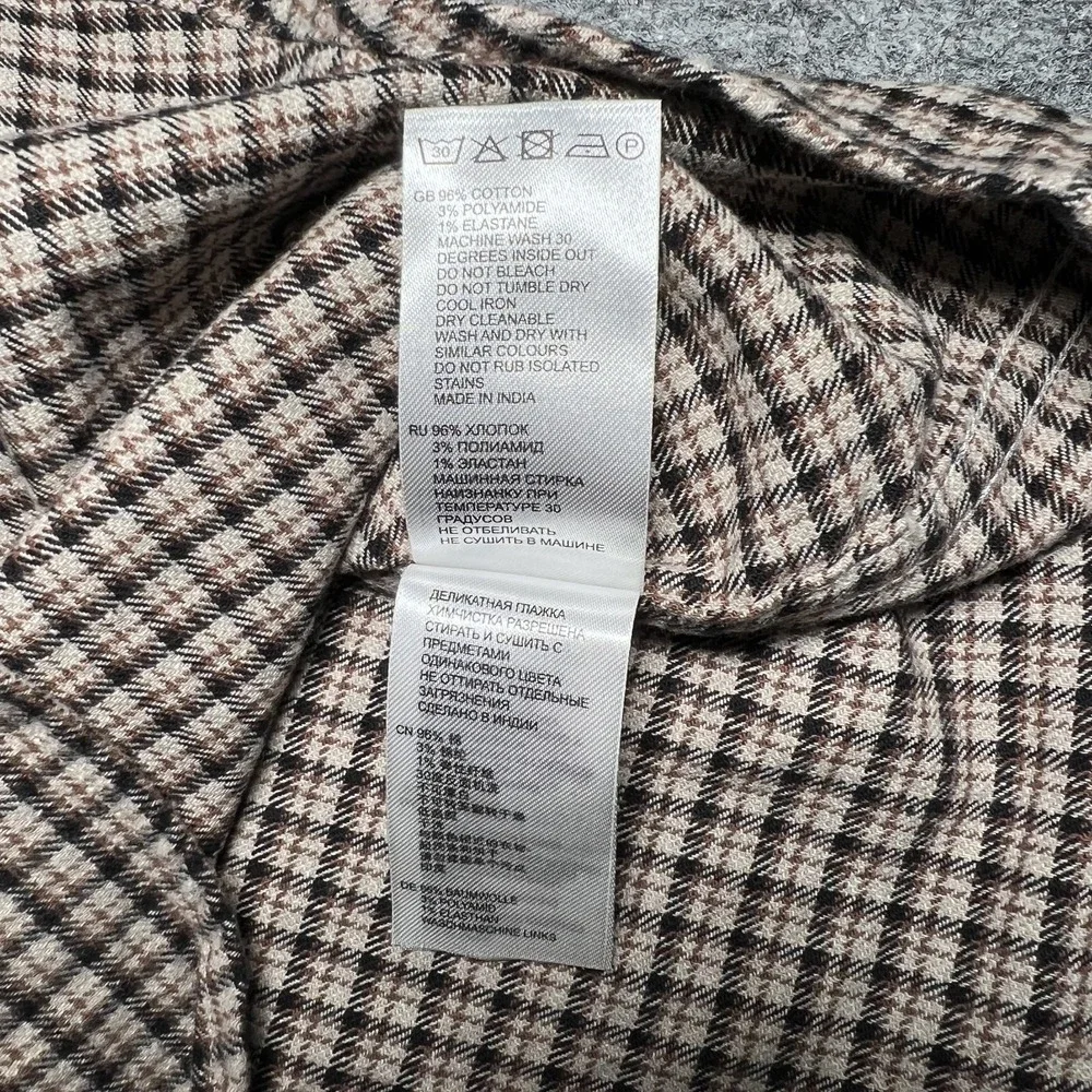 Reiss Regular Fit Plaid Checked Button Down Shirt Brown XL Cotton Blend